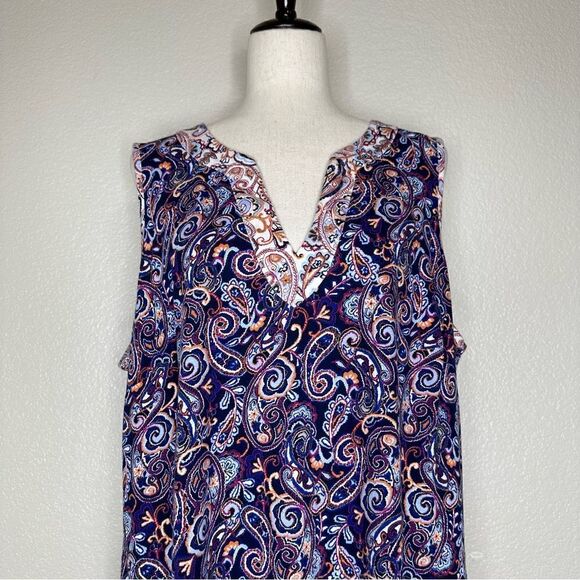 Lands’ End Blue Notch Neckline Paisley Jersey Knit Dress - Picture 2 of 12